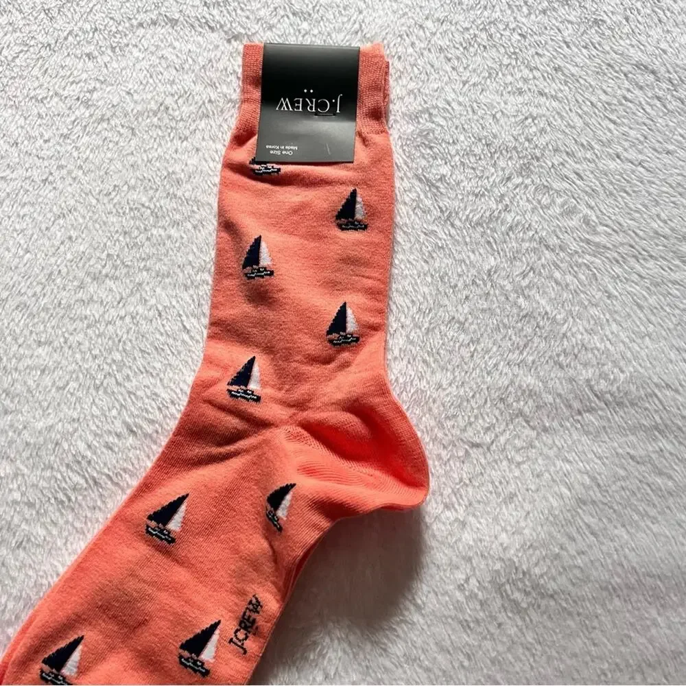 J.Crew Men's Nautical Sailboat Orange Printed Graphic Preppy Socks  NWT